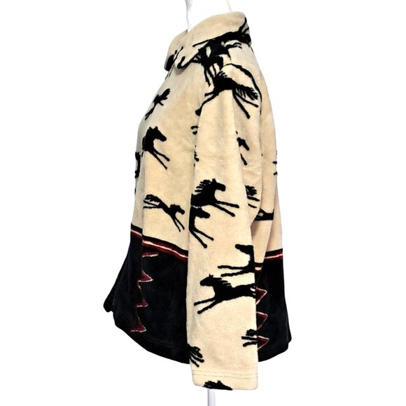 Vintage Horse Print Fleece Jacket Womens Size L by Tsunami Aztec Southwestern - Picture 5 of 13